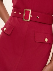 Love & Roses Red Petite Tailored Belted V Neck Shorts Sleeve Mini Dress - Image 2 of 4