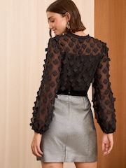 Love & Roses Silver Metallic Jacquard Mini Skirt - Image 3 of 4