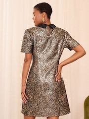 Love & Roses Black and Gold Jacquard Jacquard Collared Shift Mini Dress - Image 4 of 4