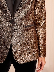 Love & Roses Gold Sequin Tailored Blazer - Image 2 of 4