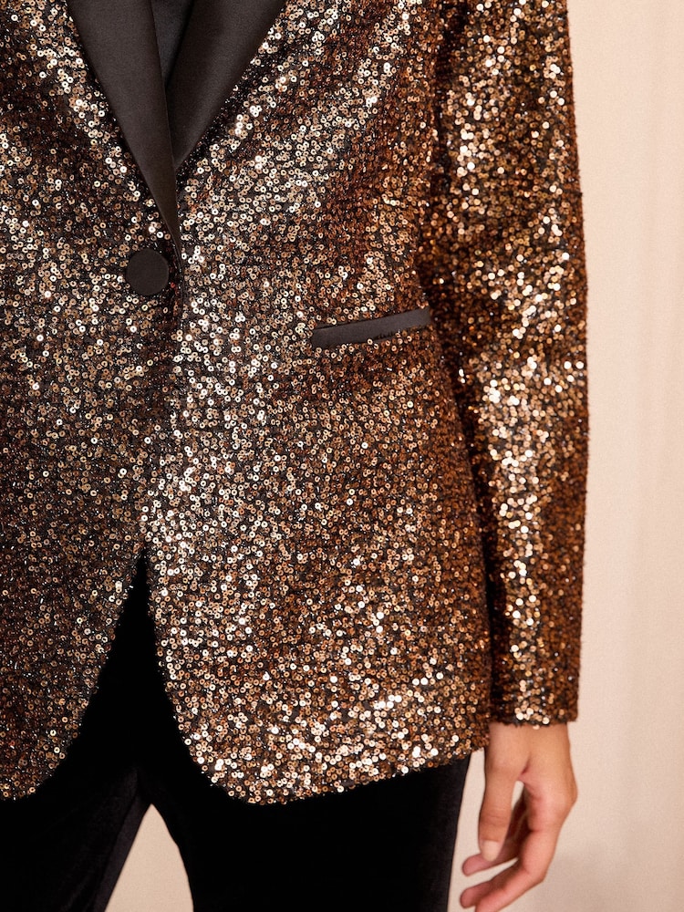 Love & Roses Gold Sequin Tailored Blazer - Image 2 of 4