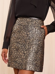 Love & Roses Black and Gold Jacquard Mini Skirt - Image 1 of 4