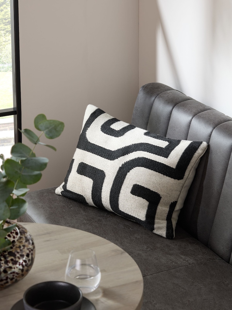 Black/White 40 x 59cm Abstract Wiggle Indoor Outdoor Cushion - Image 1 of 5