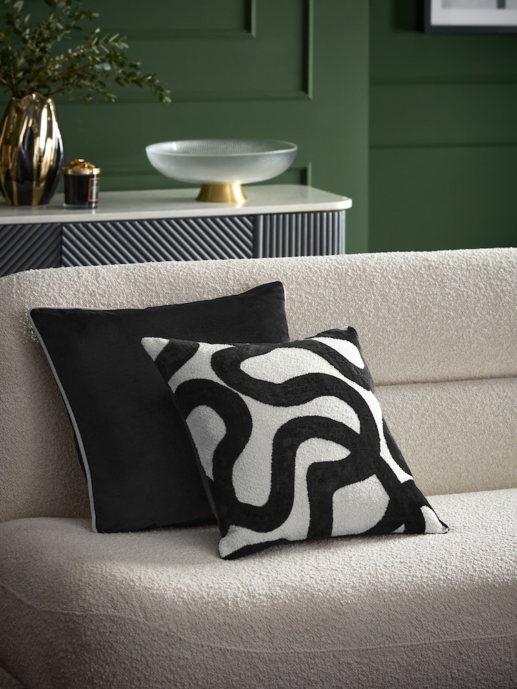 Black/White 43 x 43cm 100% Cotton Ula Wiggle Cushion - Image 1 of 5