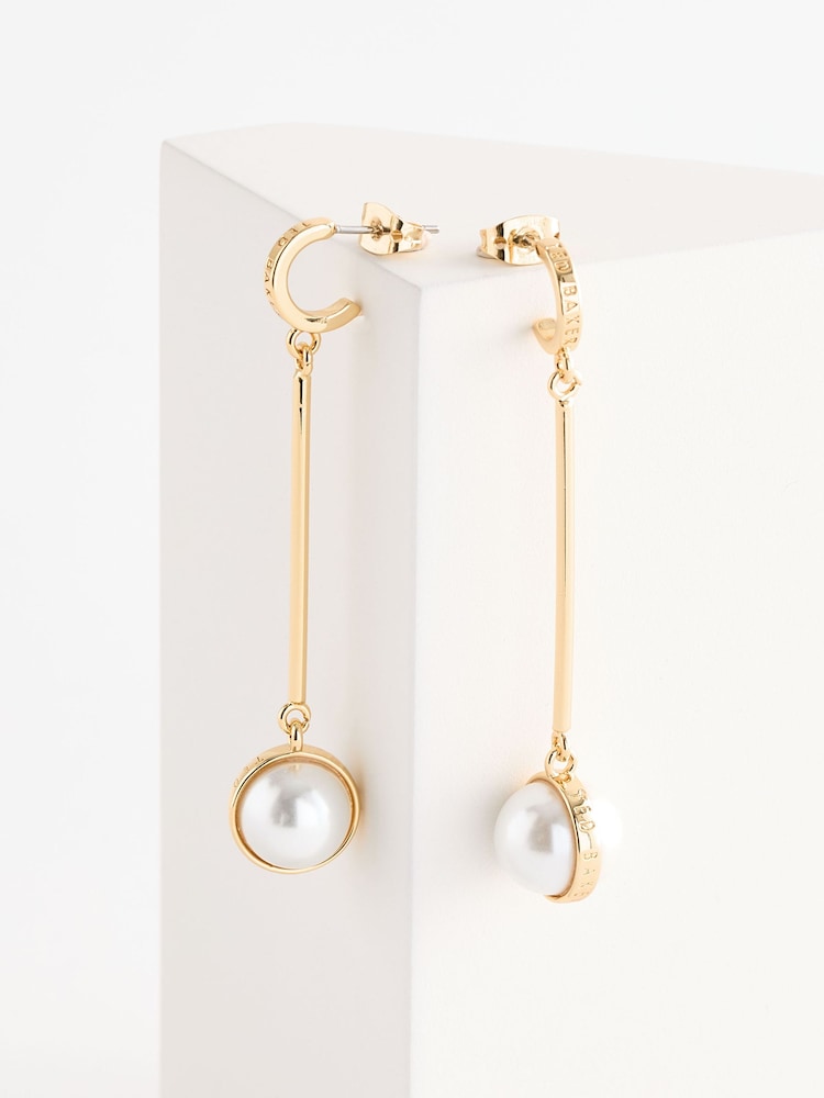 Ted Baker Gold Tone PERLLIE: Logo Pearl Long Drop Earrings - Image 2 of 5