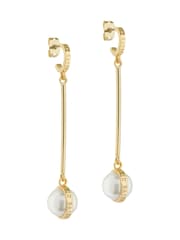 Ted Baker Gold Tone PERLLIE: Logo Pearl Long Drop Earrings - Image 3 of 5