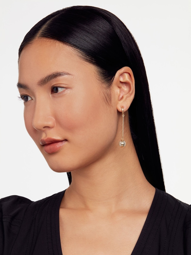 Ted Baker Gold Tone PERLLIE: Logo Pearl Long Drop Earrings - Image 5 of 5