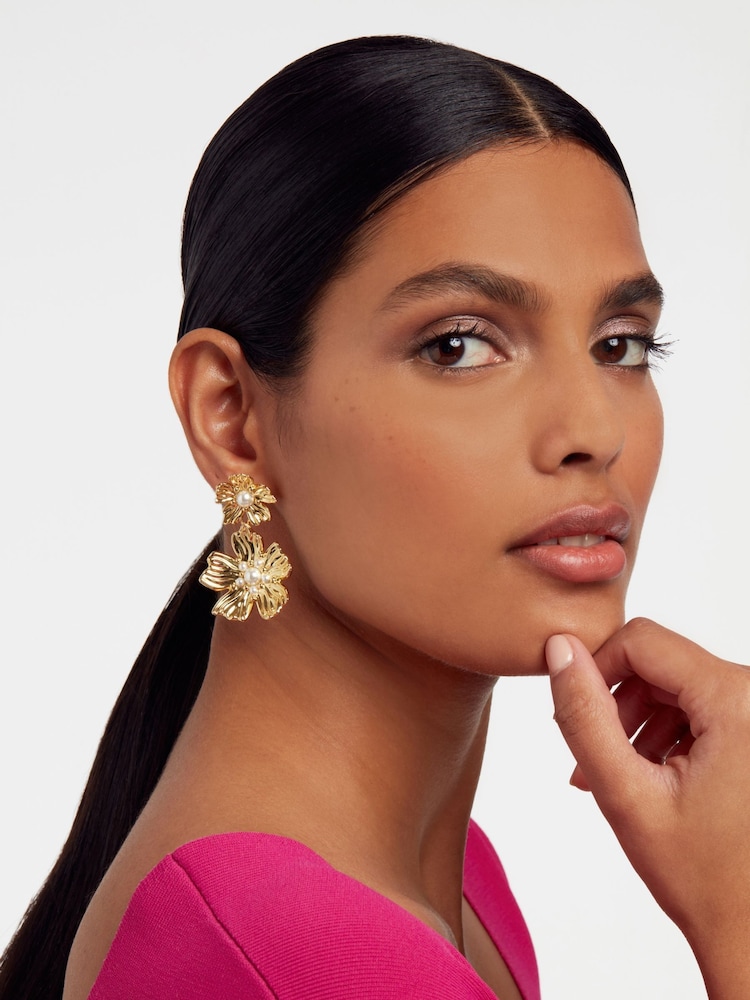 Ted Baker Gold Tone PETARIA: Flower Statement Drop Earrings - Image 1 of 4 Ted Baker Gold Tone PETARIA: Flower Statement Drop Earrings - Image 1 of 4