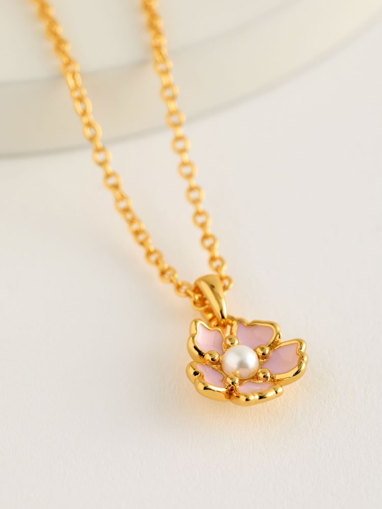 Ted Baker Gold Tone PETIIES: Painted Flower Pendant Necklace - Image 1 of 3