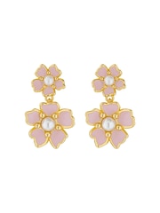 Ted Baker Gold Tone PETTINA: Painted Flower Drop Earrings - Image 1 of 3