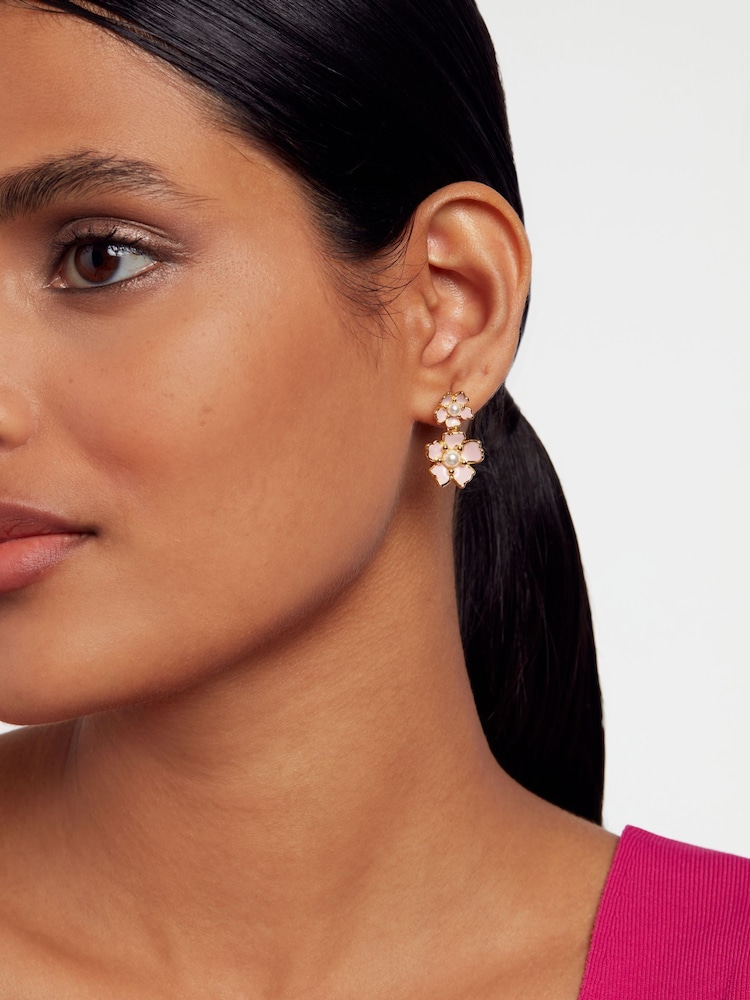 Ted Baker Gold Tone PETTINA: Painted Flower Drop Earrings - Image 2 of 3