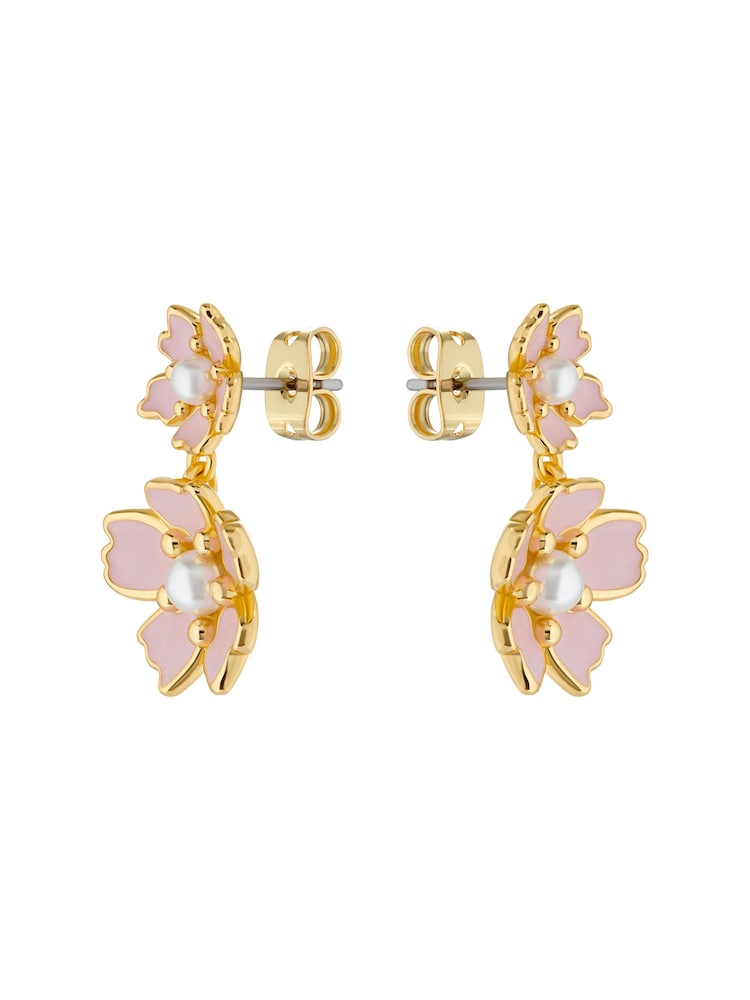 Ted Baker Gold Tone PETTINA: Painted Flower Drop Earrings - Image 3 of 3