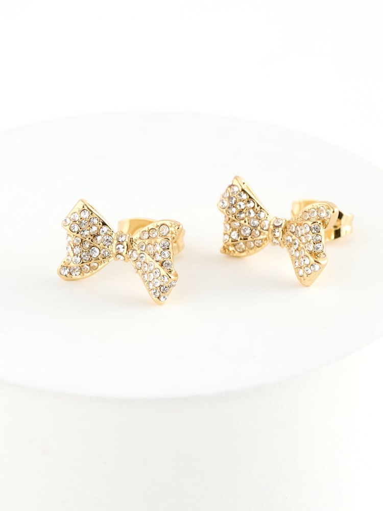 Ted Baker Gold Tone BARSETA: Crystal Bow Stud Earrings - Image 1 of 4