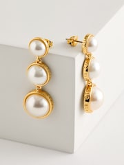 Ted Baker Gold Tone PERELL: Logo Pearl Drop Earrings - Image 1 of 4