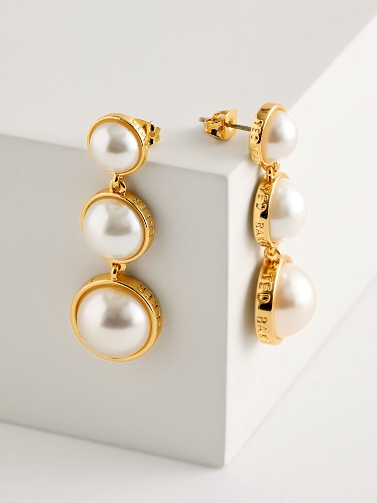 Ted Baker Gold Tone PERELL: Logo Pearl Drop Earrings - Image 1 of 4 Ted Baker Gold Tone PERELL: Logo Pearl Drop Earrings - Image 1 of 4