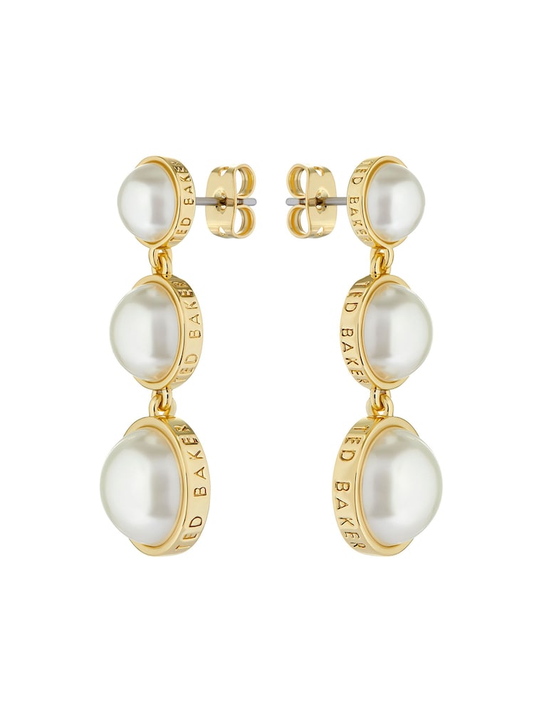 Ted Baker Gold Tone PERELL: Logo Pearl Drop Earrings - Image 2 of 4