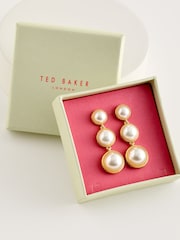 Ted Baker Gold Tone PERELL: Logo Pearl Drop Earrings - Image 3 of 4