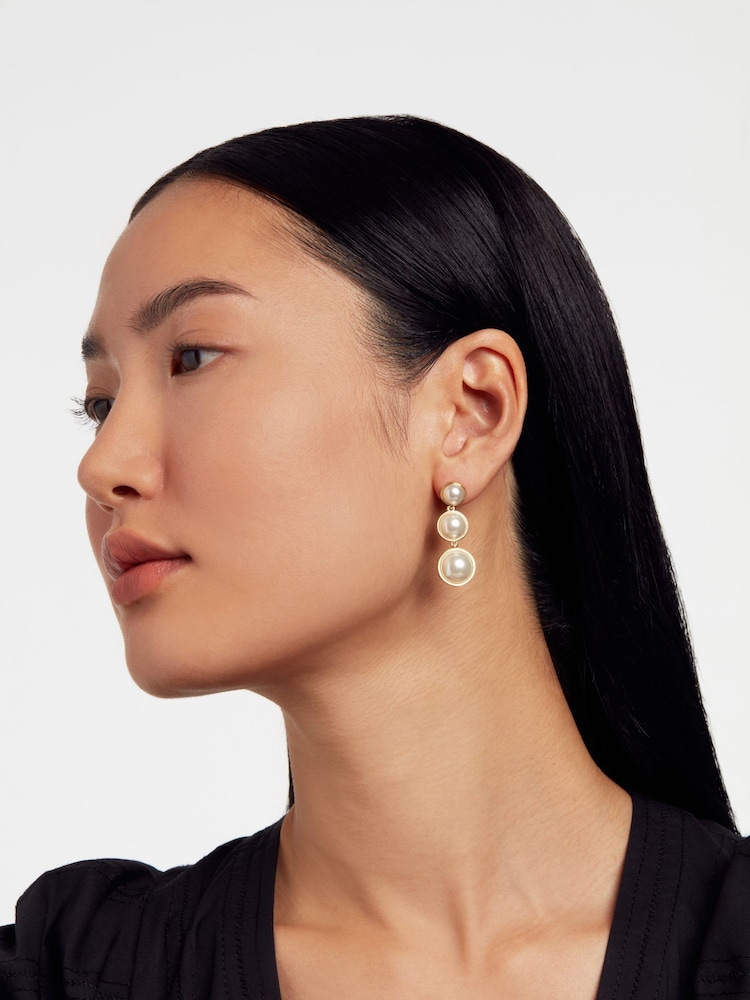 Ted Baker Gold Tone PERELL: Logo Pearl Drop Earrings - Image 4 of 4
