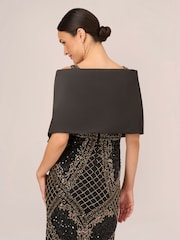 Adrianna Papell Mikado Embellished Wrap Black Poncho - Image 2 of 4