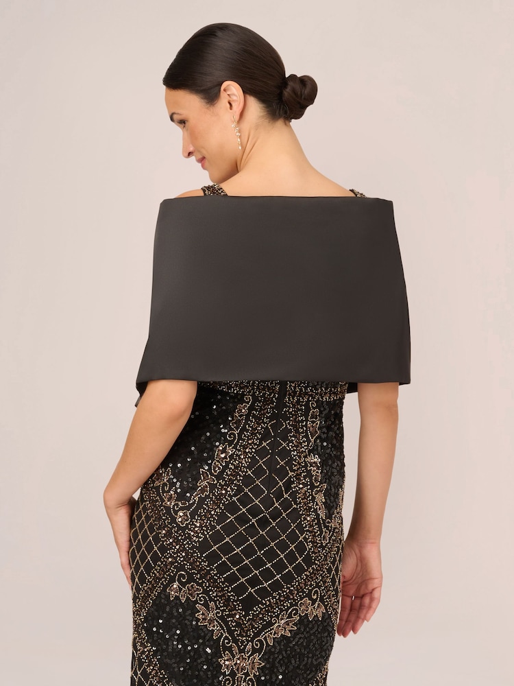 Adrianna Papell Mikado Embellished Wrap Black Poncho - Image 2 of 4