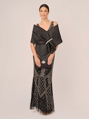 Adrianna Papell Mikado Embellished Wrap Black Poncho - Image 3 of 4