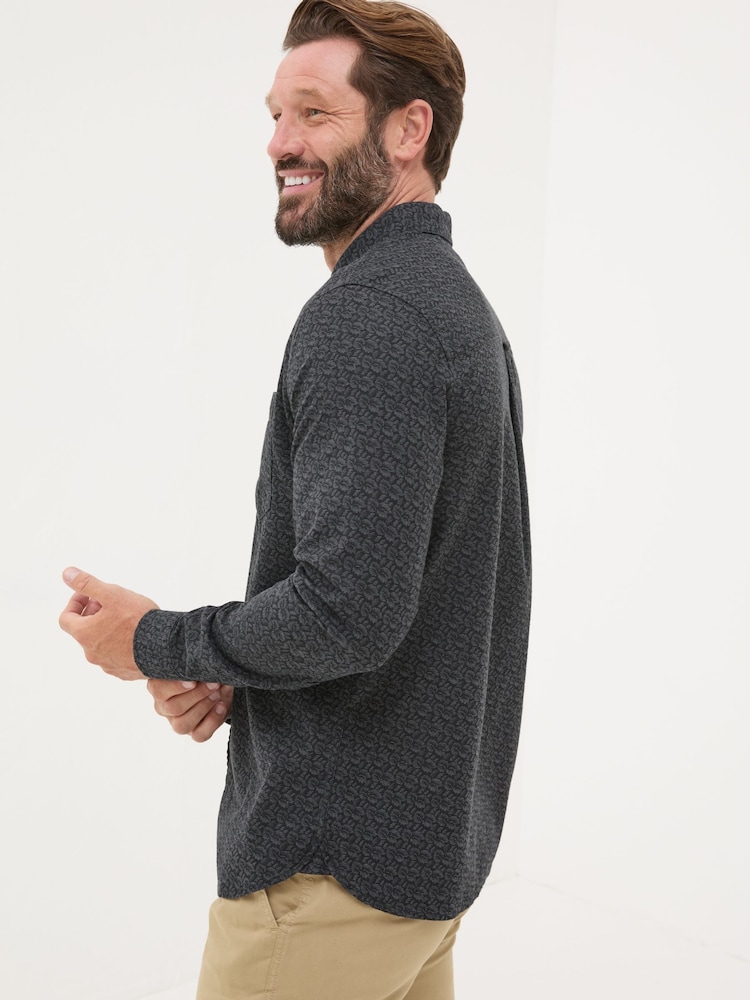 FatFace Dark Grey Long Sleeve Leaf Print 100% Cotton Shirt - Image 2 of 7