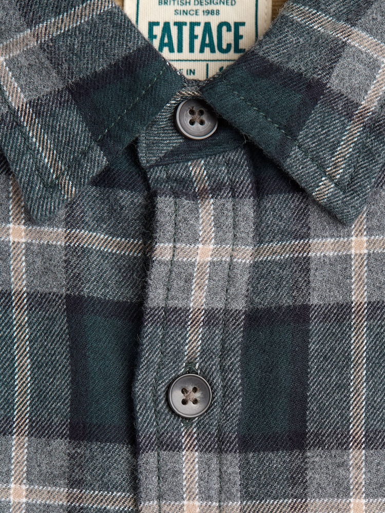 FatFace Dark Teal Long Sleeve Brent Check 100% Cotton Shirt - Image 7 of 7