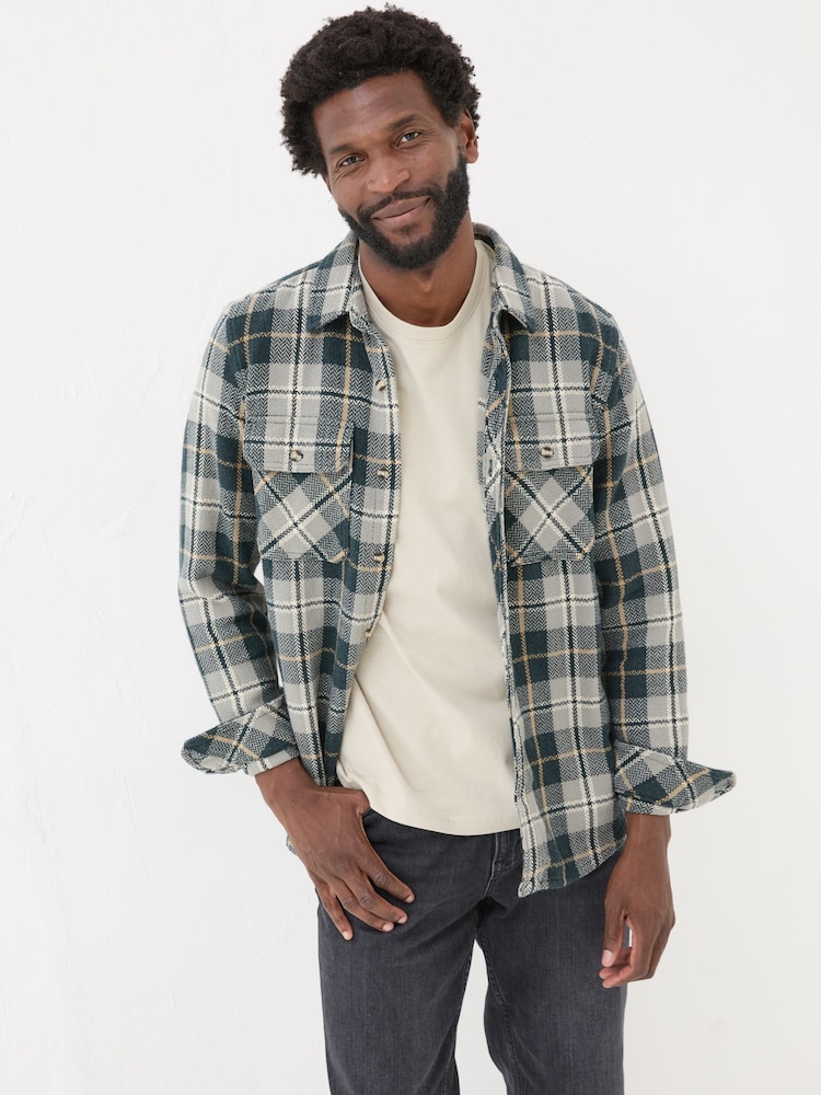 FatFace Grey Long Sleeve Herringbone Rafety Check 100% Cotton Shirt - Image 1 of 6