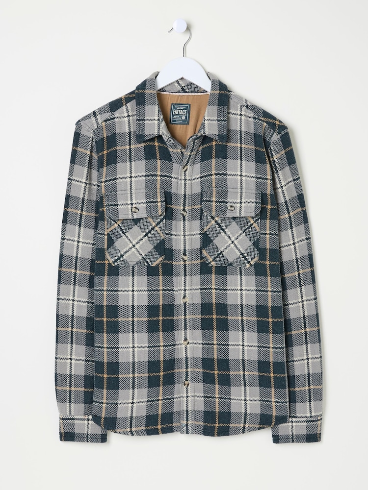 FatFace Grey Long Sleeve Herringbone Rafety Check 100% Cotton Shirt - Image 6 of 6