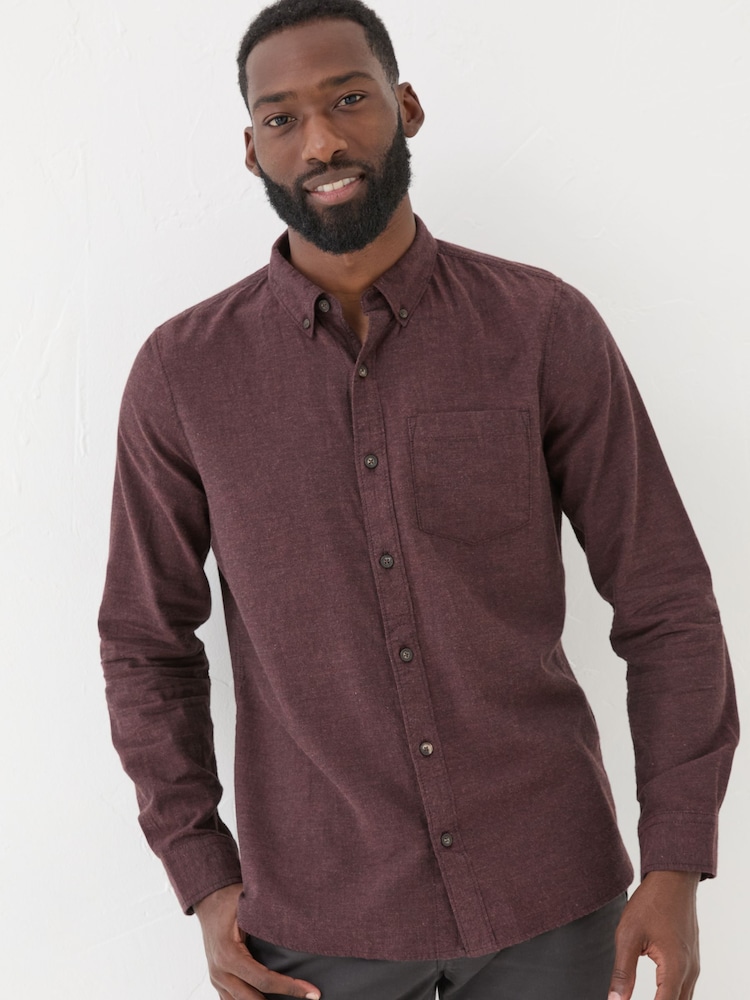 FatFace Burgundy Red Long Sleeve Oxlow Plain 100% Cotton Shirt - Image 1 of 6