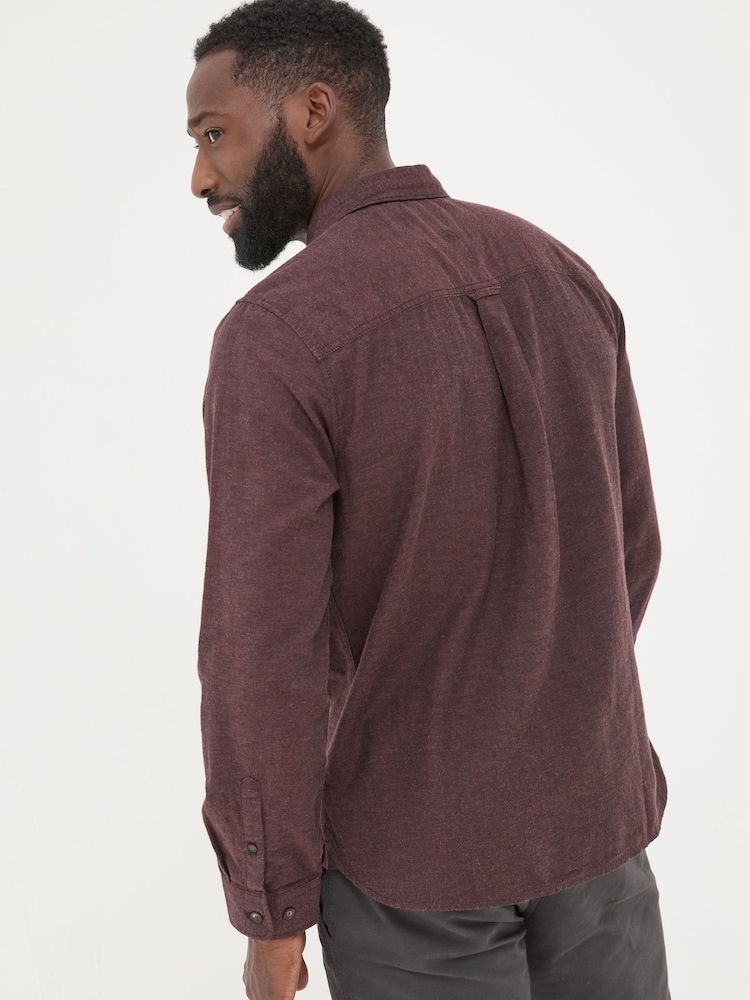 FatFace Burgundy Red Long Sleeve Oxlow Plain 100% Cotton Shirt - Image 2 of 6
