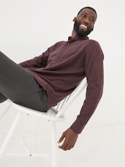 FatFace Burgundy Red Long Sleeve Oxlow Plain 100% Cotton Shirt - Image 3 of 6
