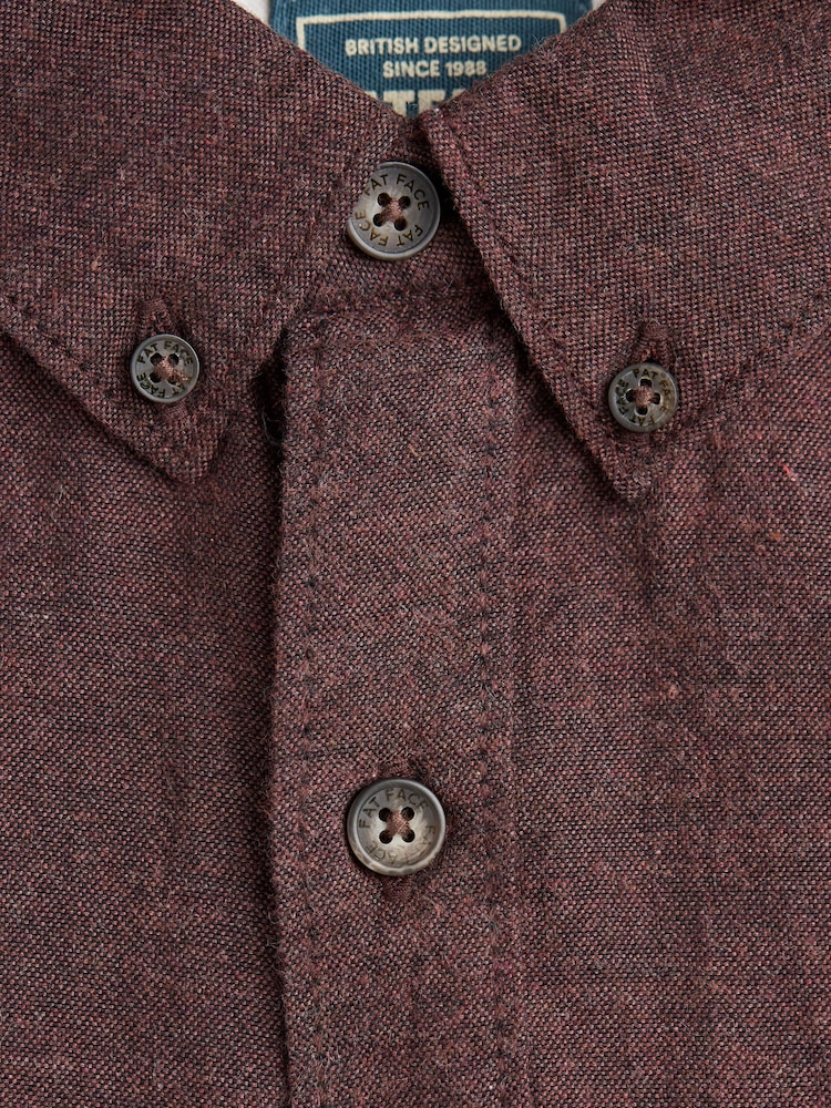 FatFace Burgundy Red Long Sleeve Oxlow Plain 100% Cotton Shirt - Image 6 of 6