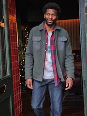 FatFace Dark Green Fleece Overshirt - Image 1 of 7