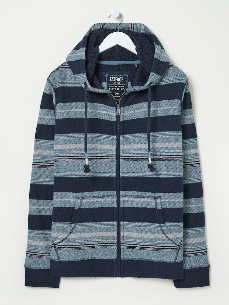 FatFace Dark Navy Trescowe Fleece Zip Through 100% Cotton Hoodie - Image 5 of 5