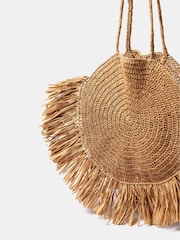 Mint Velvet Cream Circular Woven Fringe Bag - Image 2 of 2