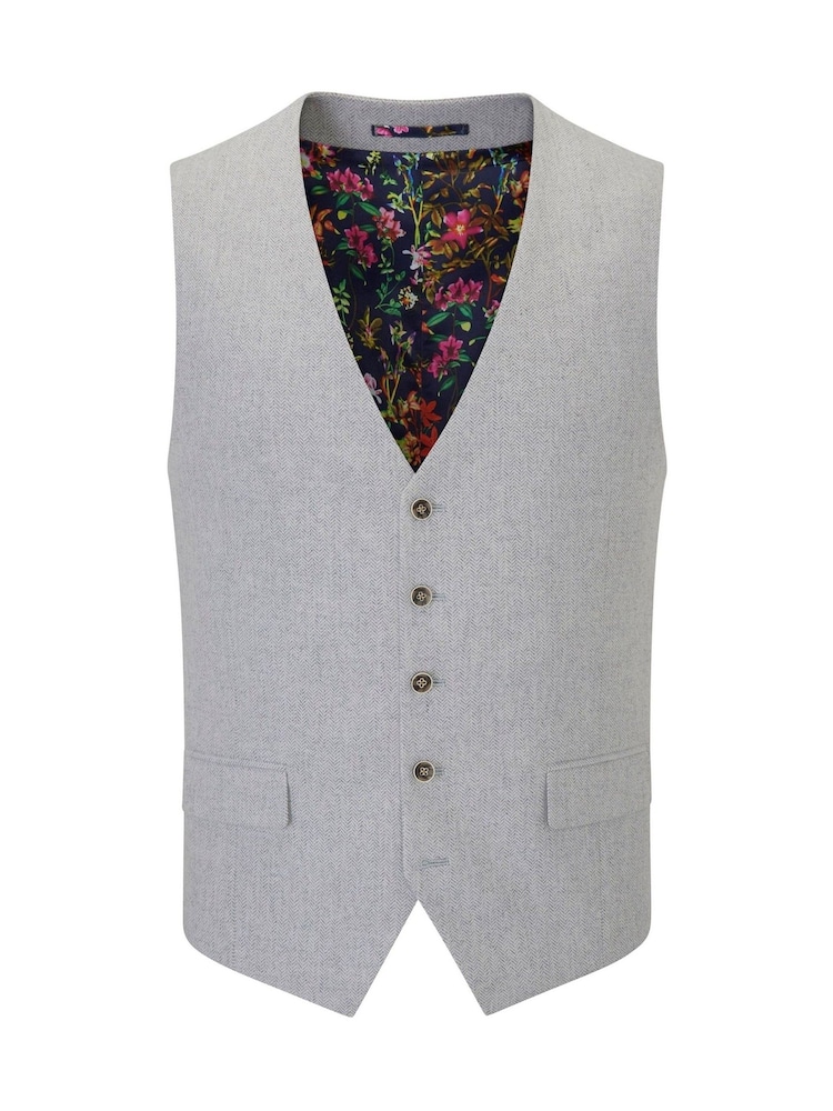 Skopes Light Grey Jude Tweed Tailored Fit Suit Waistcoat - Image 3 of 4