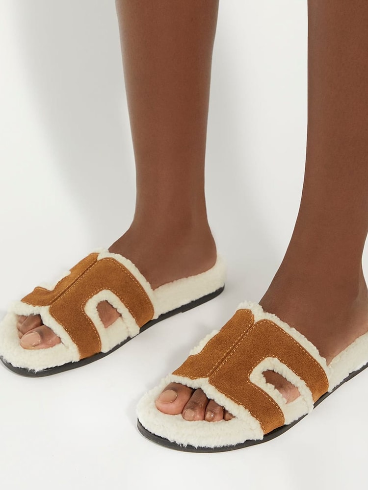 Dune London Cream/Brown Standard Fit Loupa Footbed Smart Slides - Image 1 of 7