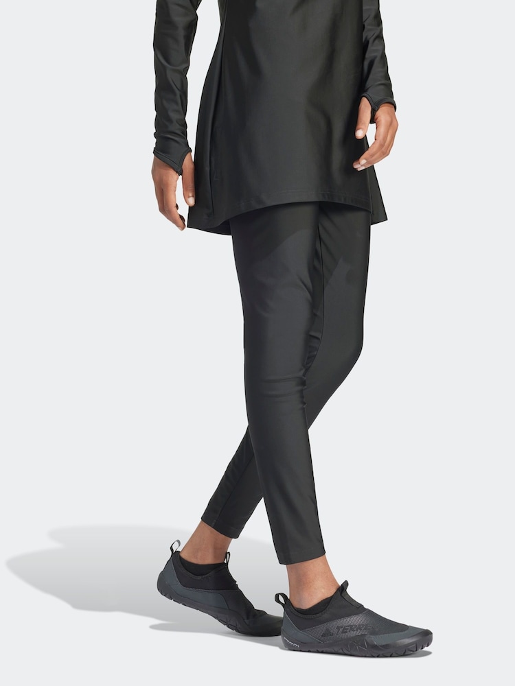 adidas Black/White 3 Stripe Swim Leggings - Image 3 of 6