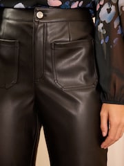 Love & Roses Black Faux Leather Straight Crop Trousers - Image 2 of 4