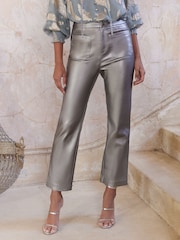 Love & Roses Silver Faux Leather Straight Crop Trousers - Image 1 of 3