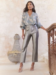 Love & Roses Silver Faux Leather Straight Crop Trousers - Image 2 of 3