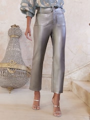 Love & Roses Silver Faux Leather Straight Crop Trousers - Image 3 of 3
