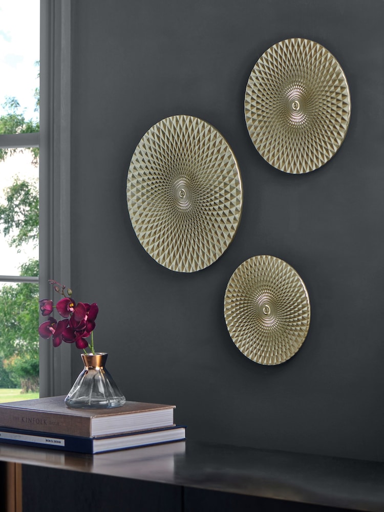 Set of 3 Geometric Round Plaques Wall Art - Image 1 de 6