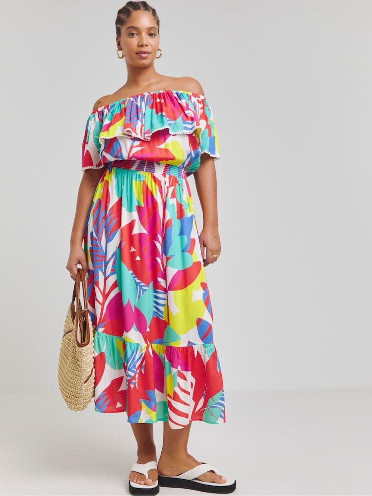 JD Williams Pink Bardot Maxi Beach Dress - Image 1 of 4