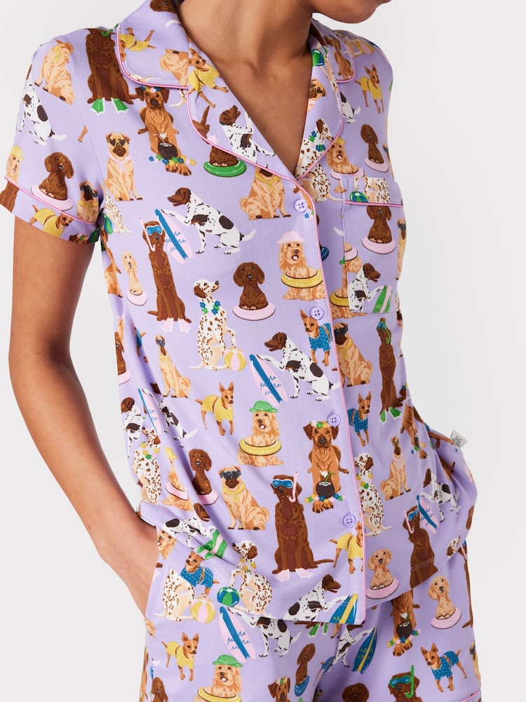 Chelsea Peers Purple Dog Print Short Pyjama Set - Image 2 of 5