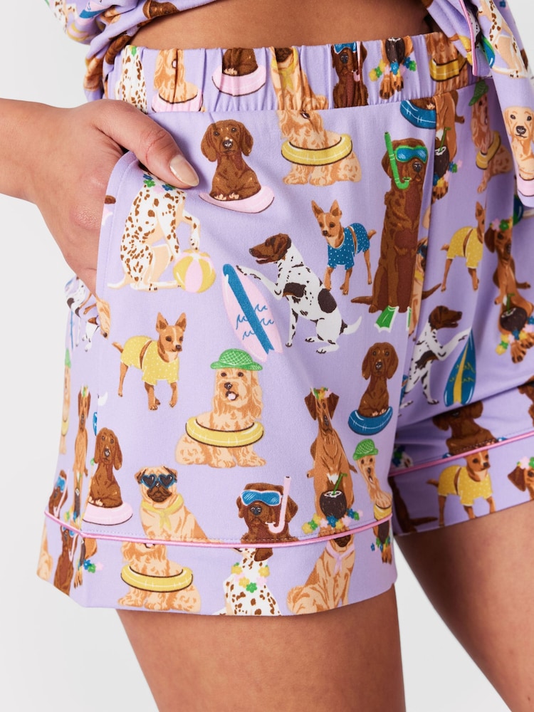 Chelsea Peers Purple Dog Print Short Pyjama Set - Image 5 of 5