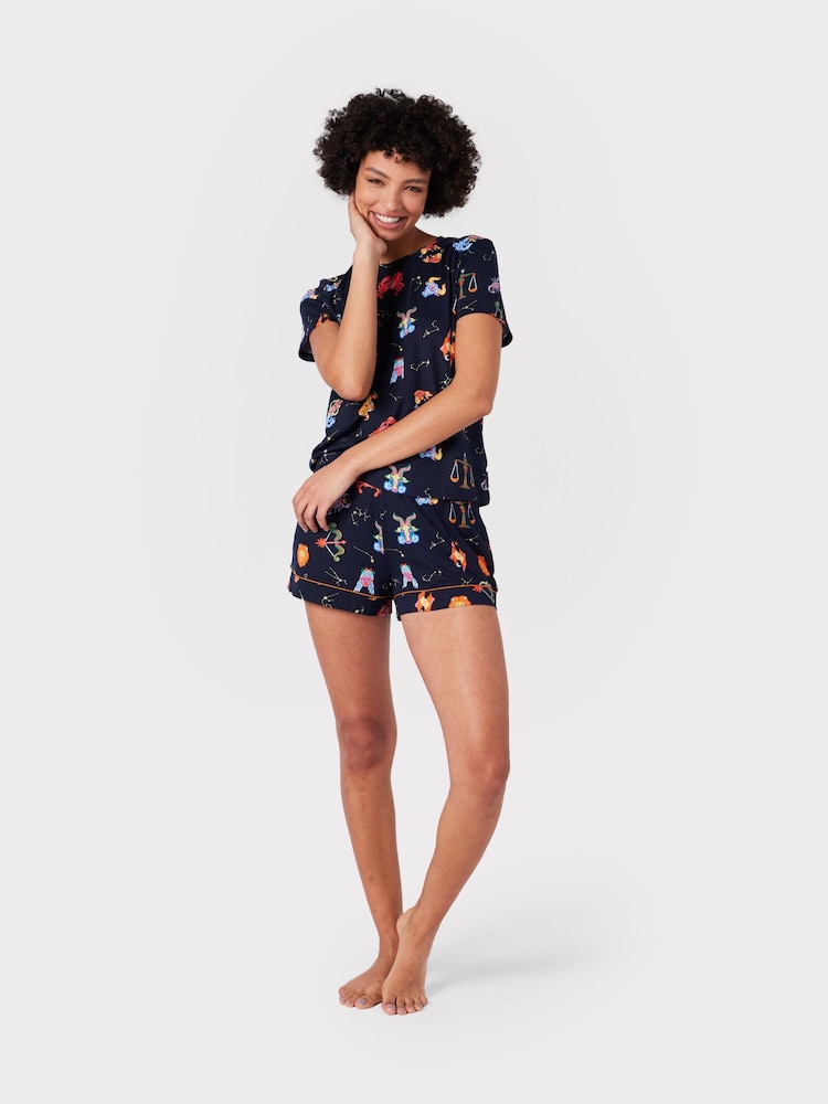 Chelsea Peers Blue Star Sign Print Short Pyjama Set - Image 1 of 5