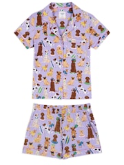 Chelsea Peers Purple Curve Dog Print Short Pyjama Set - Image 1 of 3