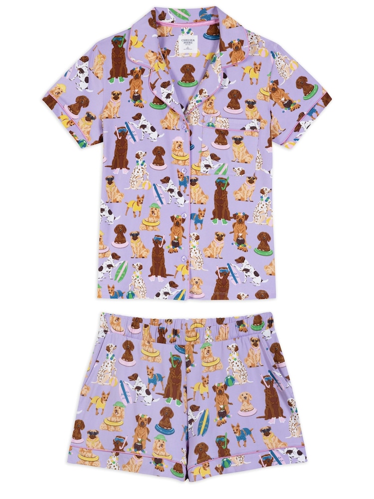 Chelsea Peers Purple Curve Dog Print Short Pyjama Set - Image 1 of 3